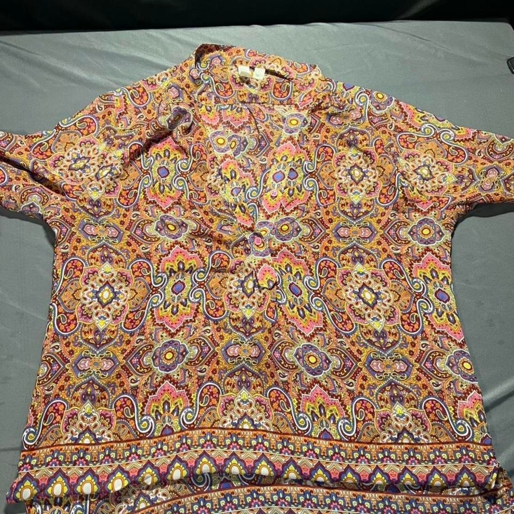 Tacera Womens Large Paisley Print Long Sleeve Blouse Multicolor Boho Top